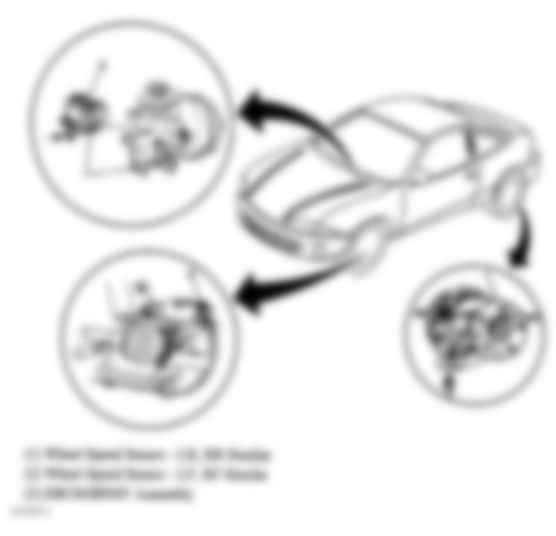 Chevrolet Cavalier LS Sport 2005 - Component Locations -  Left Front Steering Knuckle, Left Rear Wheel Hub & Left Rear Of Engine Compartment