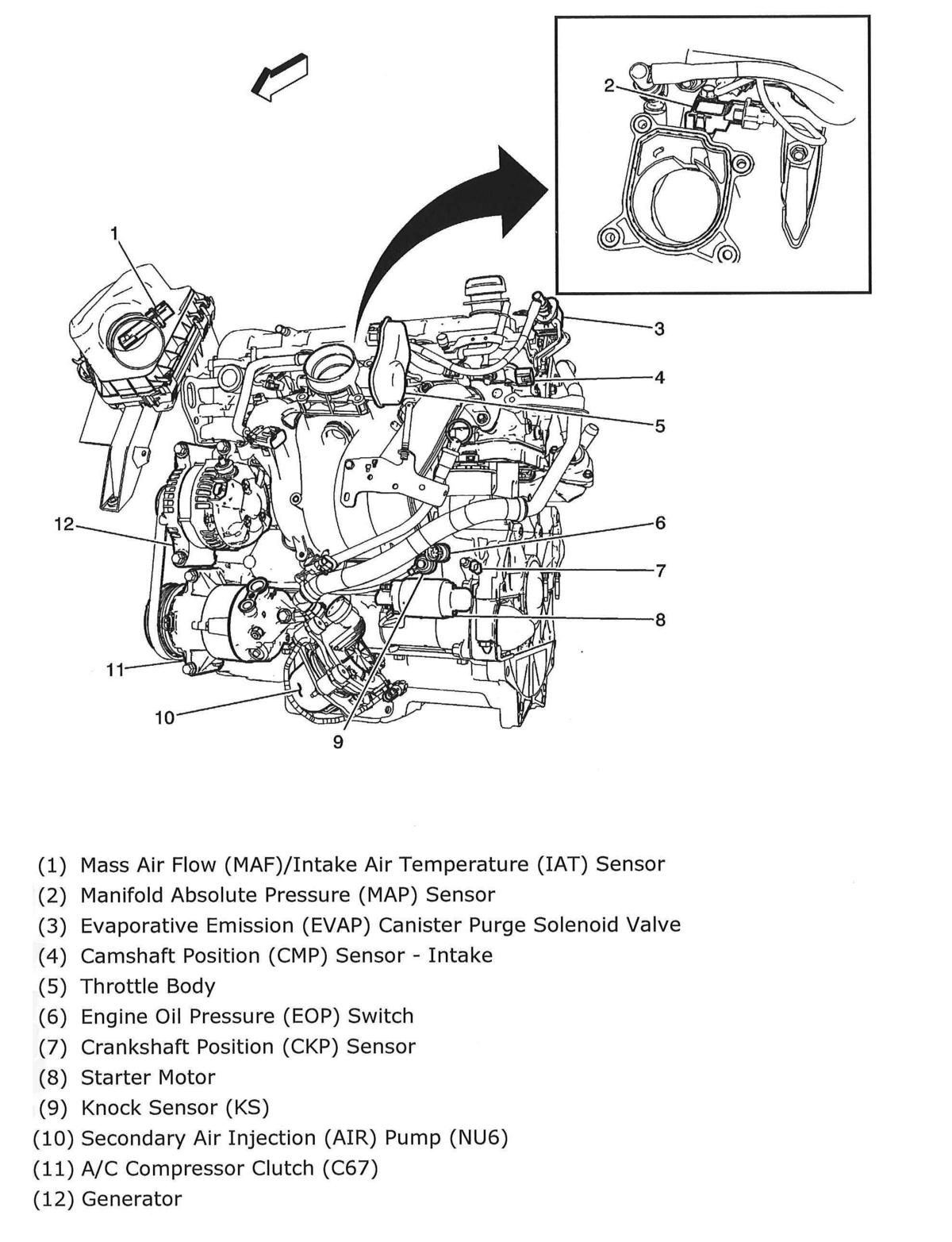 Chevrolet Cobalt LT 2009 - Component Locations -  Engine Assembly (2.2L)
