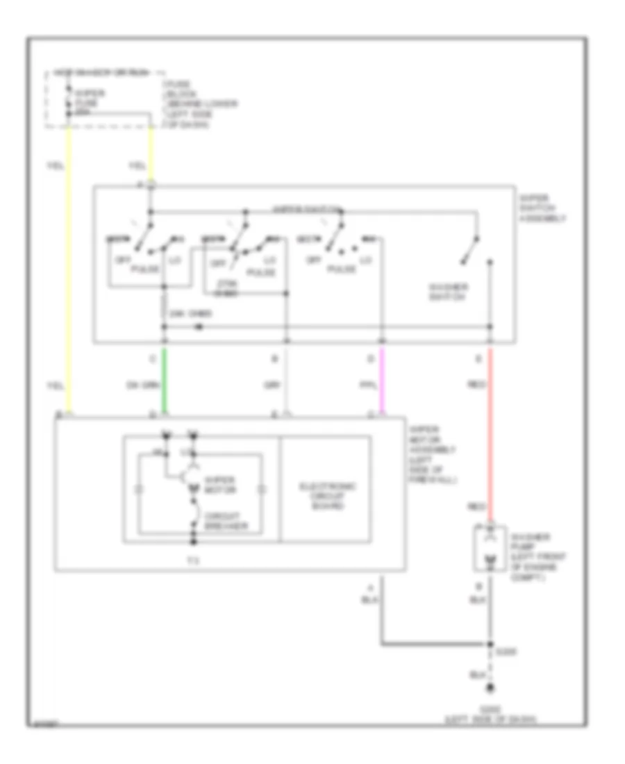 Электросхема стеклоочистителя, дворников и омывателя, Фиксированная Импульсная Задержка для Chevrolet Cavalier Z24 1998
