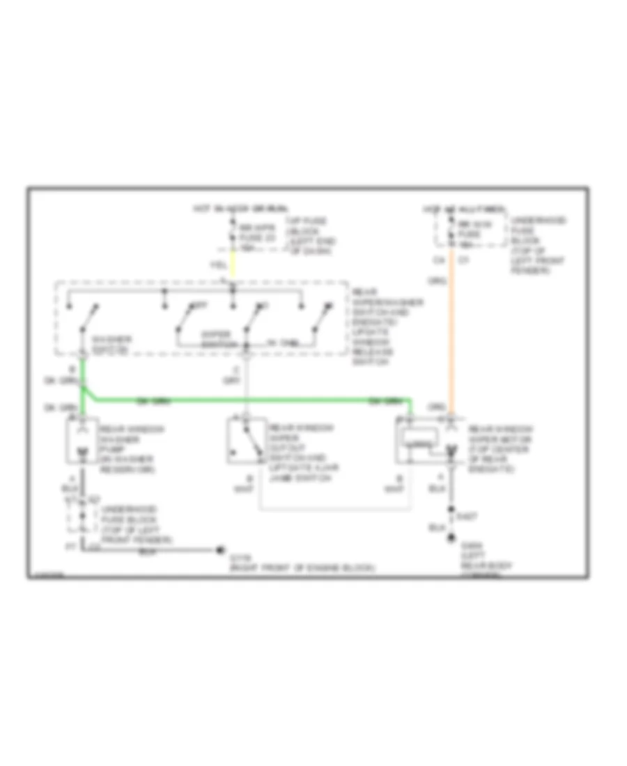 Электросхема заднего стеклоочистителя дворника и омывателя для Chevrolet Blazer 1999