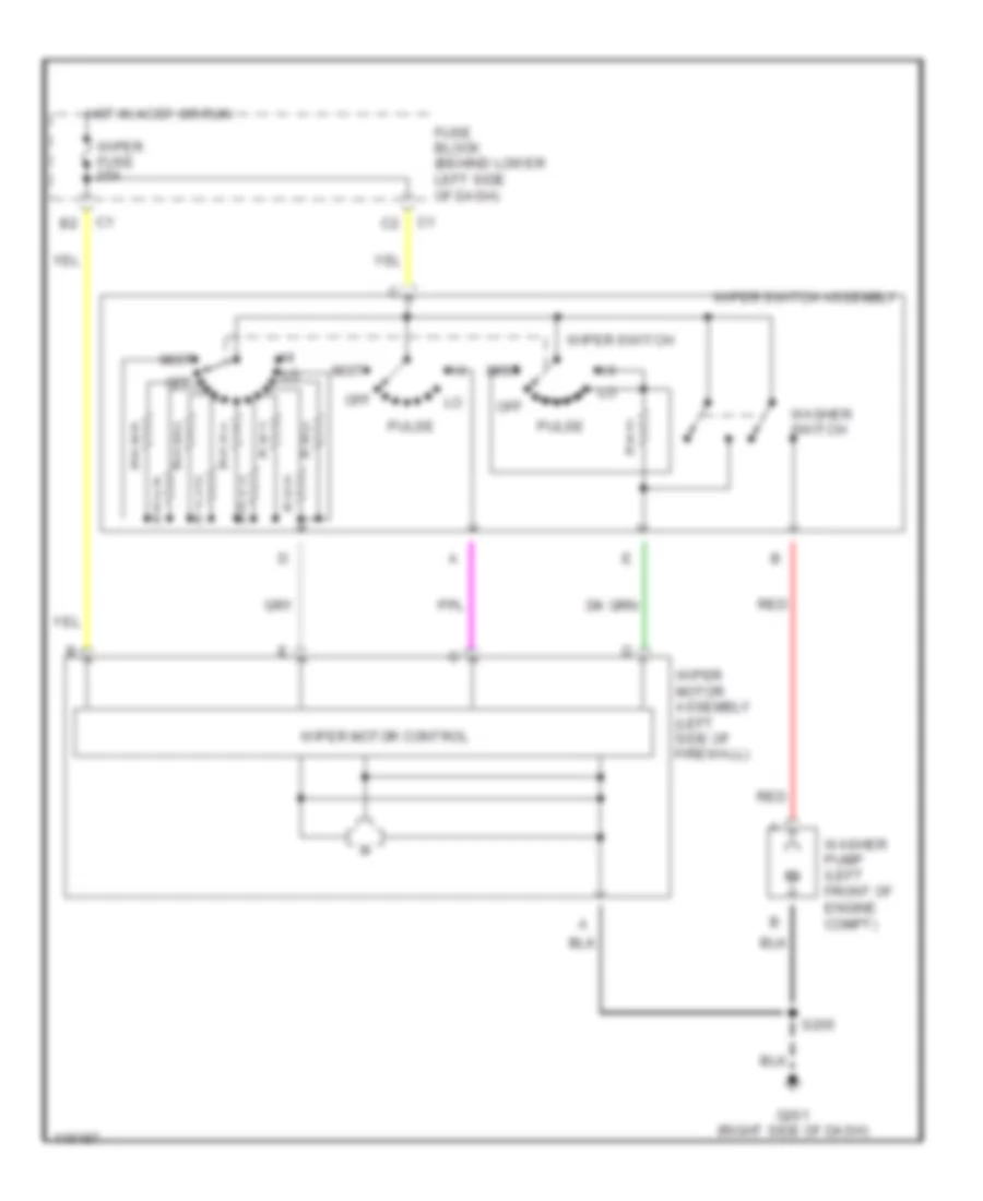 Электросхема стеклоочистителя, дворников и омывателя для Chevrolet Cavalier Z24 1999