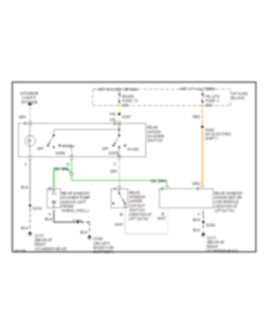 Электросхема заднего стеклоочистителя дворника и омывателя для Chevrolet Blazer 1997