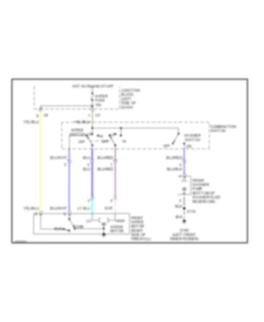 Электросхема стеклоочистителя, дворников и омывателя С 2 скоростями для Chevrolet Metro 1998