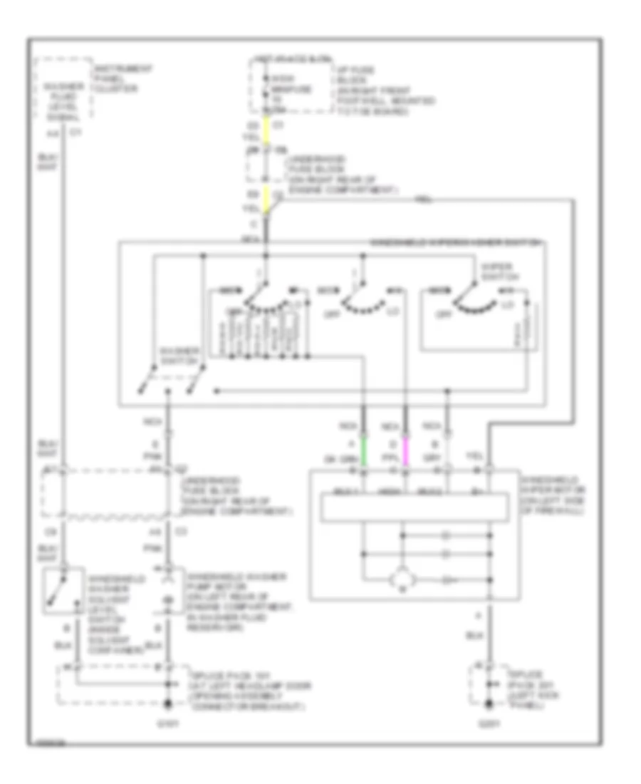 Электросхема стеклоочистителя, дворников и омывателя для Chevrolet Corvette Z06 2003