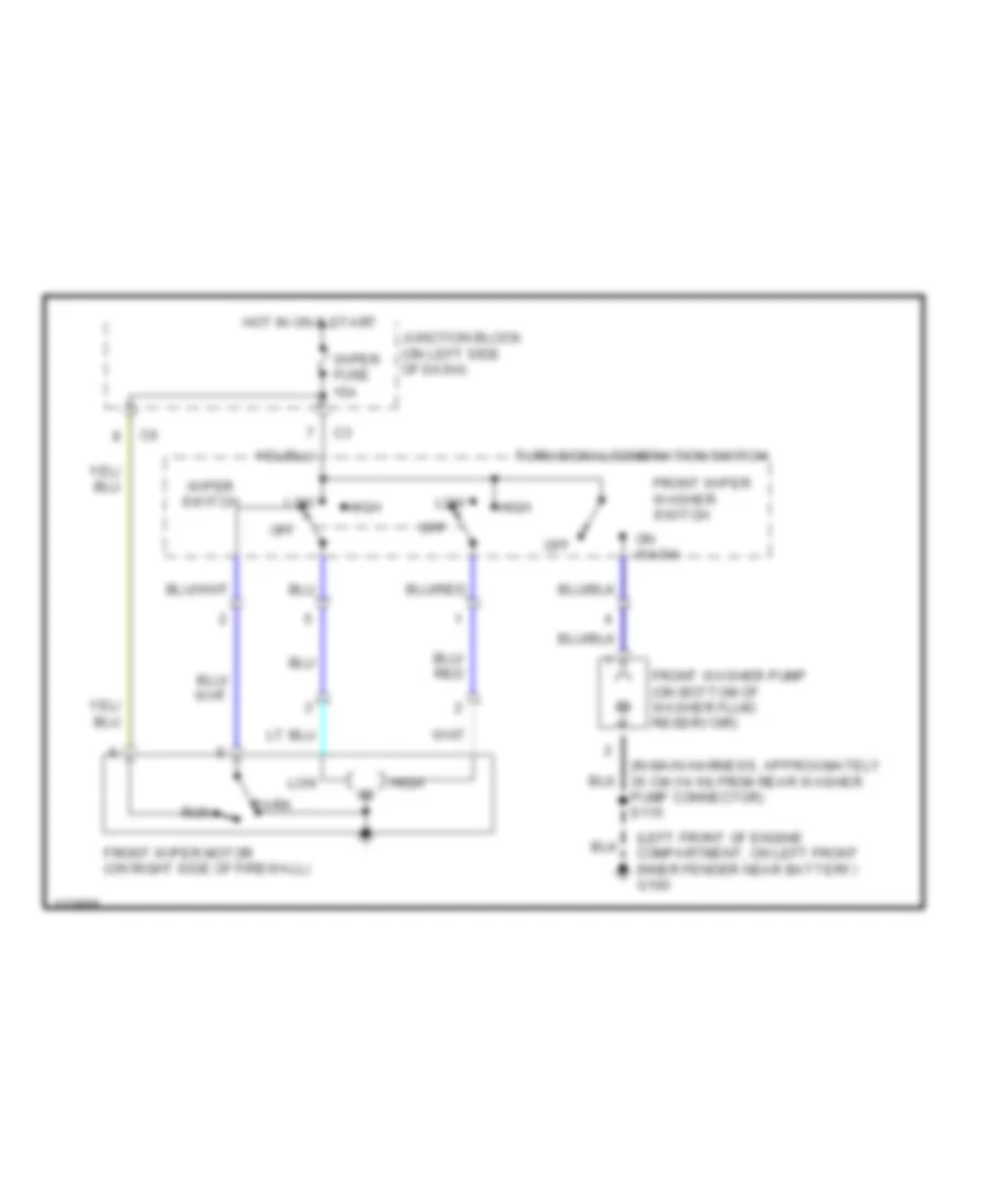 Электросхема передних стеклоочистителей дворников и омывателя лобового стекла С 2 скоростями для Chevrolet Metro LSi 2001