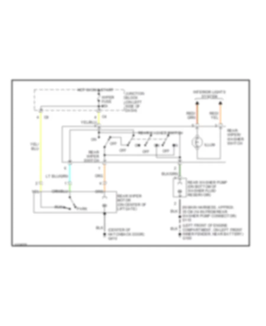 Электросхема заднего стеклоочистителя дворника и омывателя для Chevrolet Metro LSi 2001