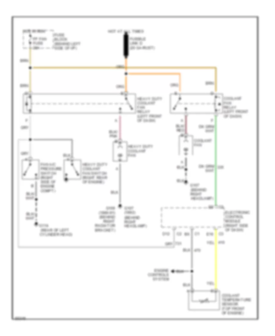 5.0L (VIN F), Cooling Fan Wiring Diagram, with Heavy Duty Cooling for Chevrolet Camaro IROC-Z 1991