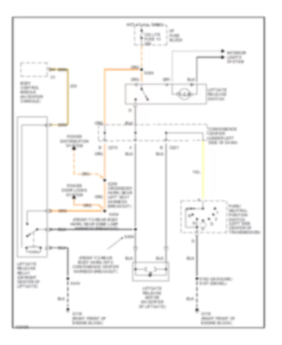 Rear Glass Release Wiring Diagram, Old Style Uplevel for Chevrolet Tahoe 2000