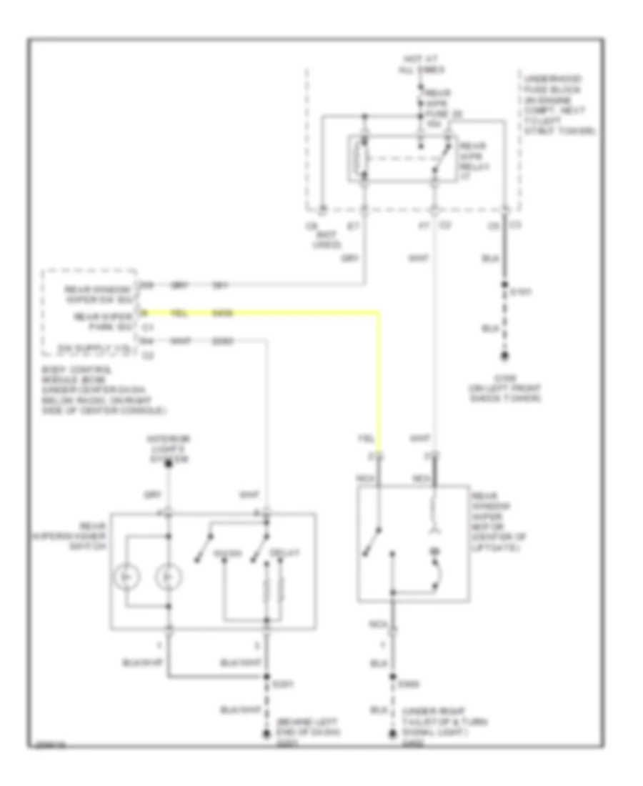 Электросхема заднего стеклоочистителя дворника и омывателя для Chevrolet HHR LS 2007