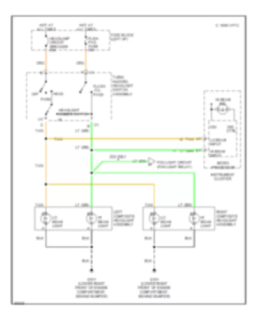 Headlamps Wiring Diagram, without DRL for Chevrolet Cavalier LS 1995