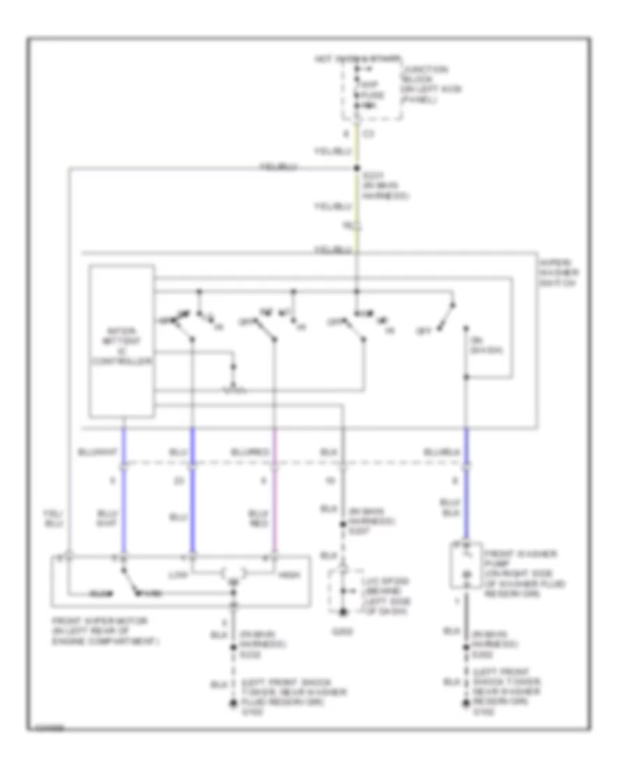 Электросхема передних стеклоочистителей дворников и омывателя лобового стекла для Chevrolet Tracker 2001
