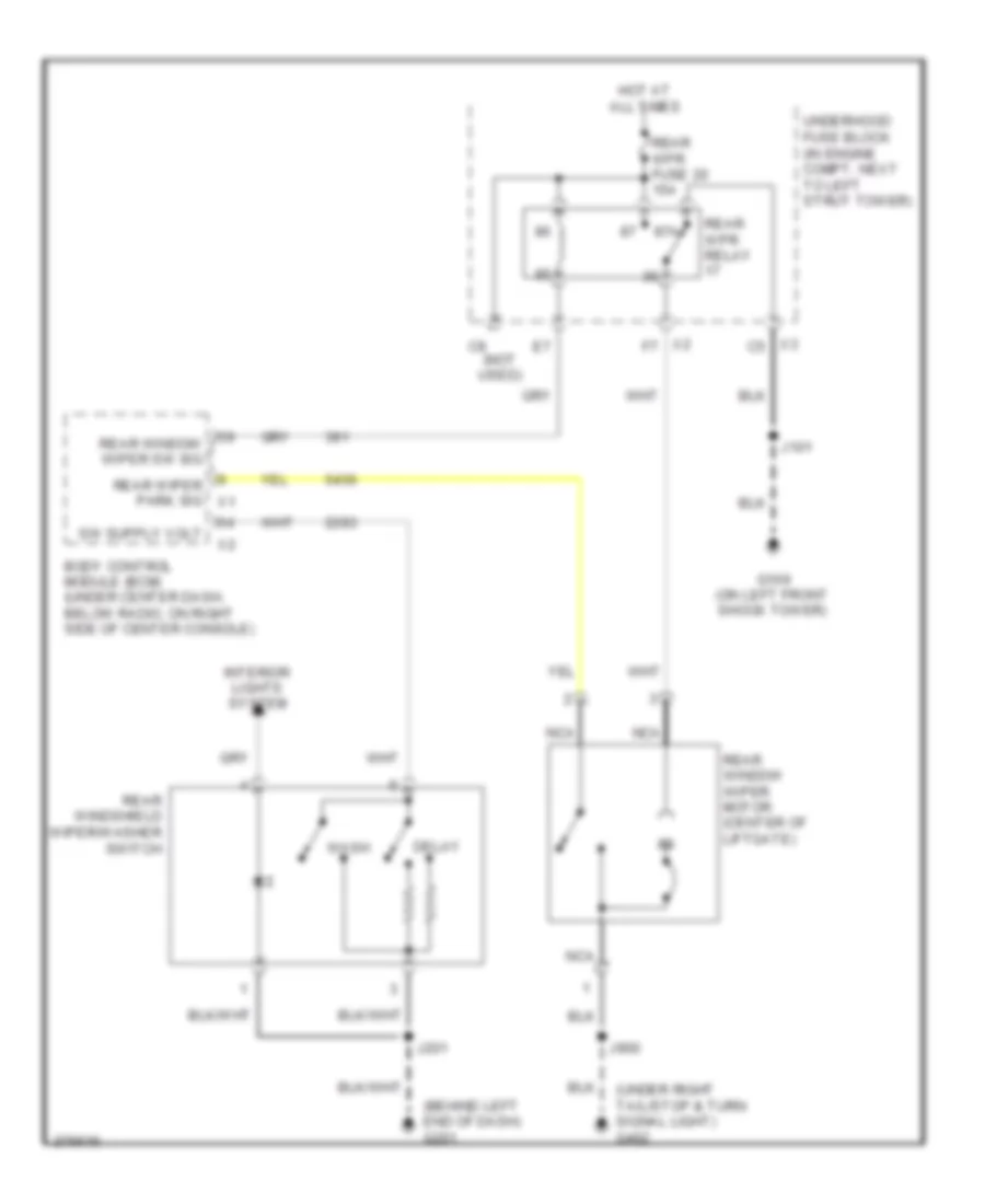 Электросхема заднего стеклоочистителя дворника и омывателя для Chevrolet HHR LS 2008
