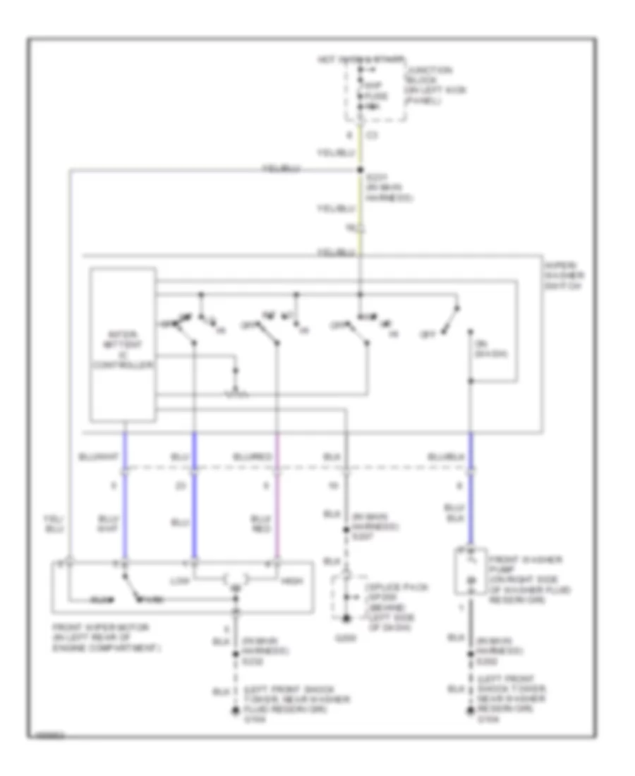 Электросхема передних стеклоочистителей дворников и омывателя лобового стекла для Chevrolet Tracker 2002