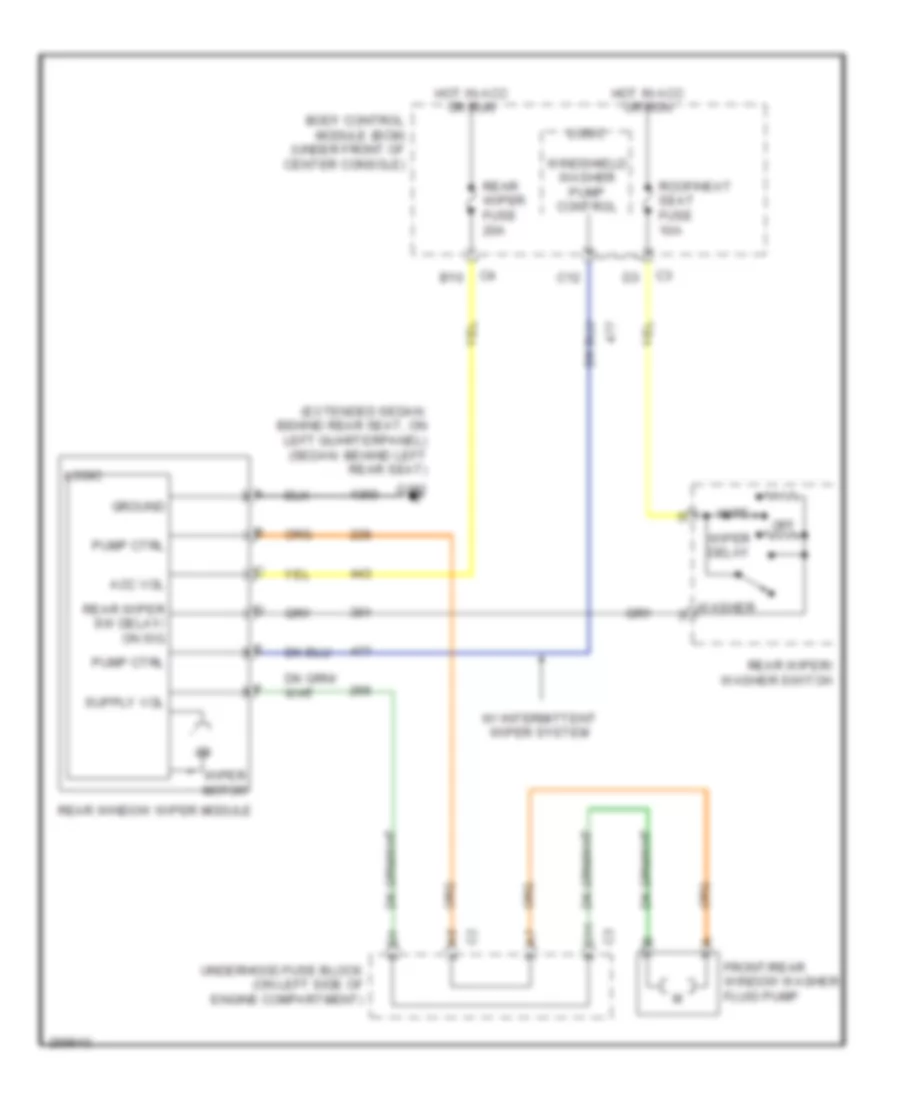 Электросхема заднего стеклоочистителя дворника и омывателя для Chevrolet Malibu SS 2007