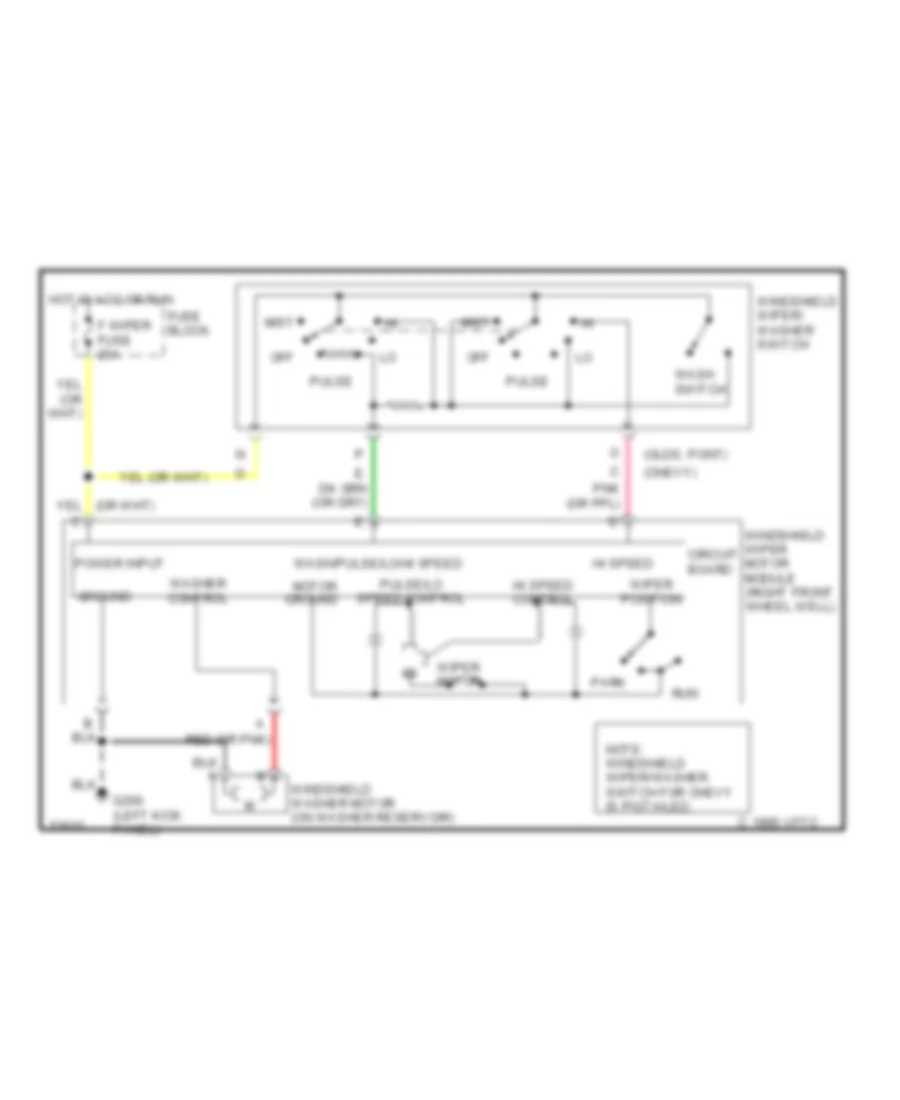 Электросхема передних стеклоочистителей дворников и омывателя лобового стекла для Chevrolet Lumina APV 1996