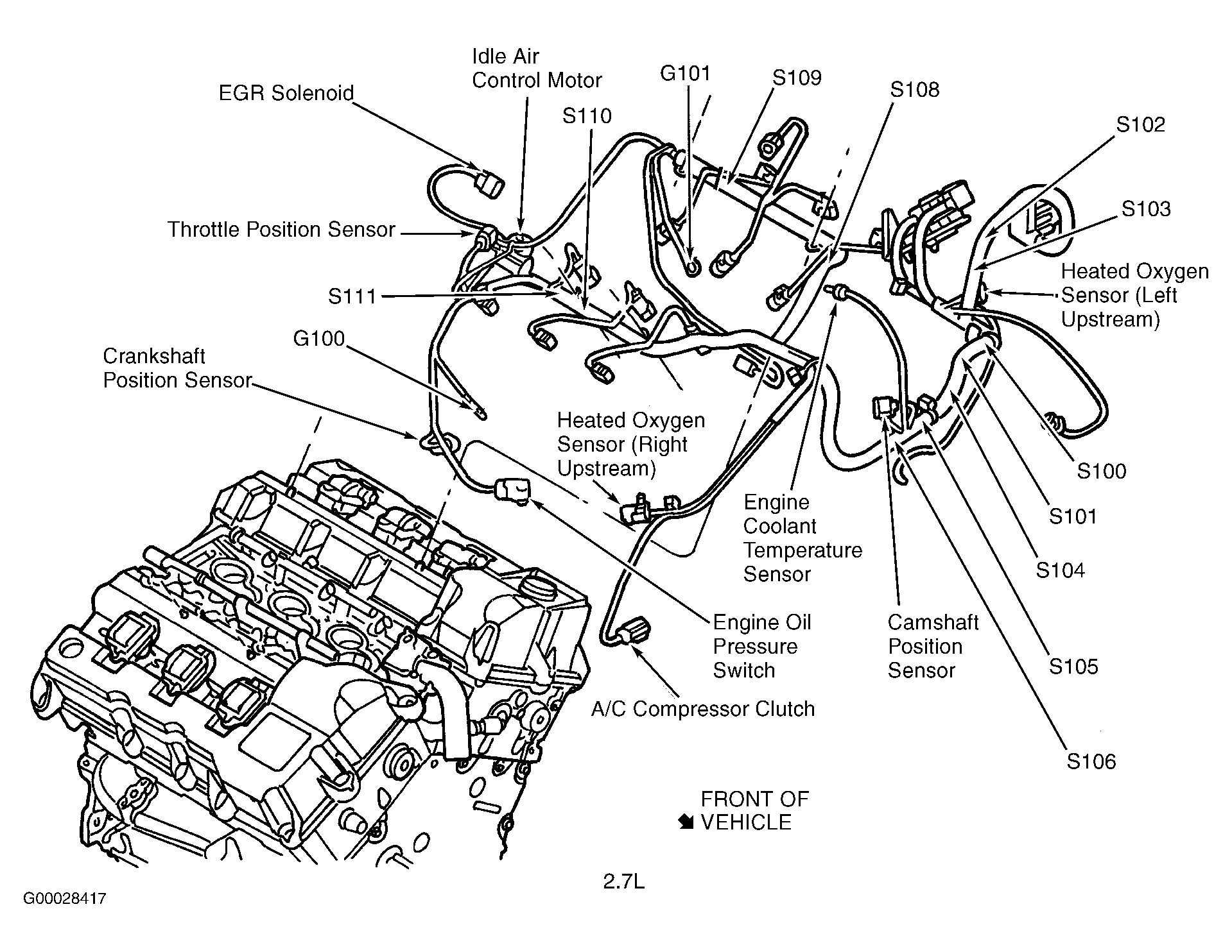 Chrysler 300M 1999 - Component Locations -  Top Of Engine (2.7L)