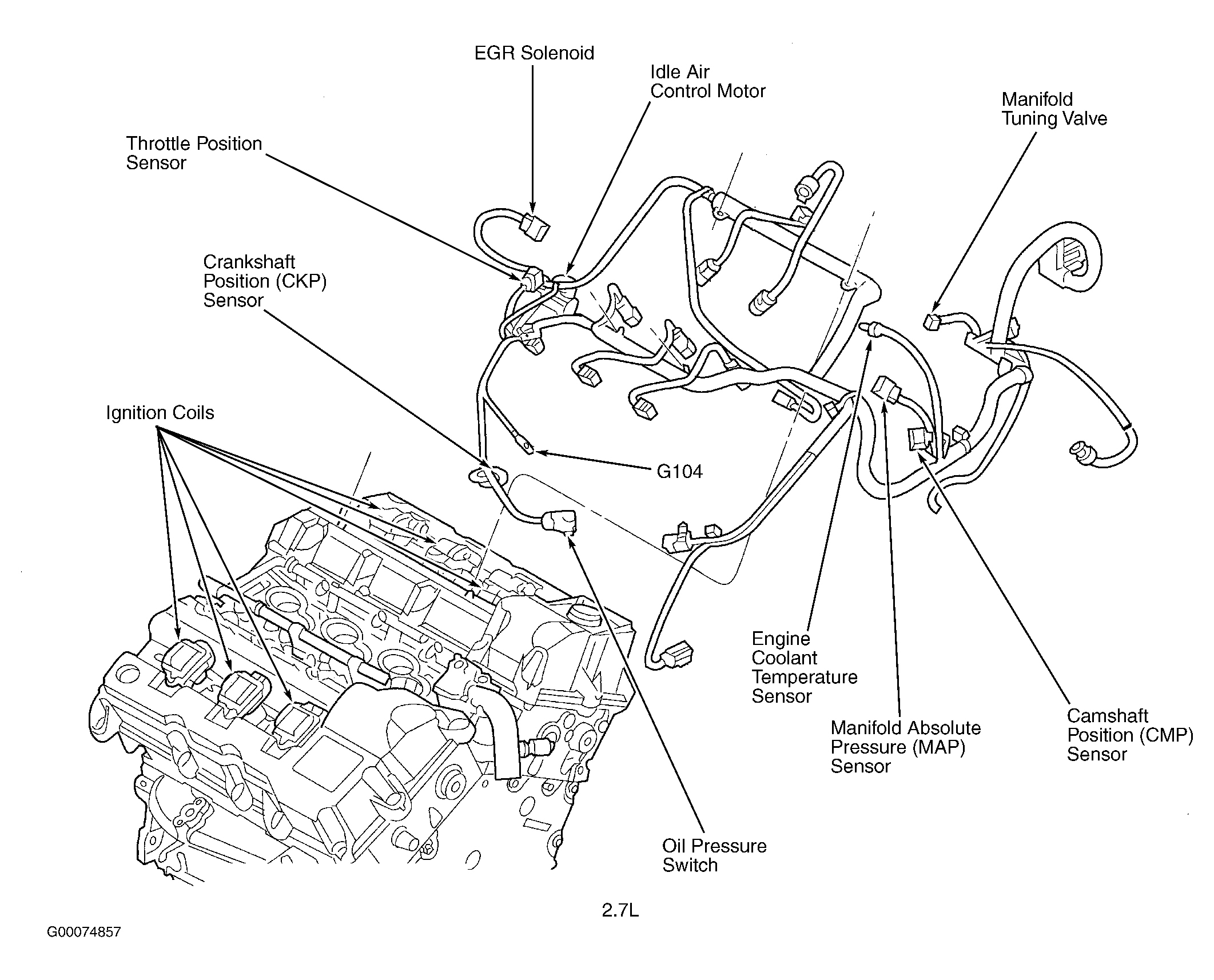 Chrysler Sebring LX 2001 - Component Locations -  Engine