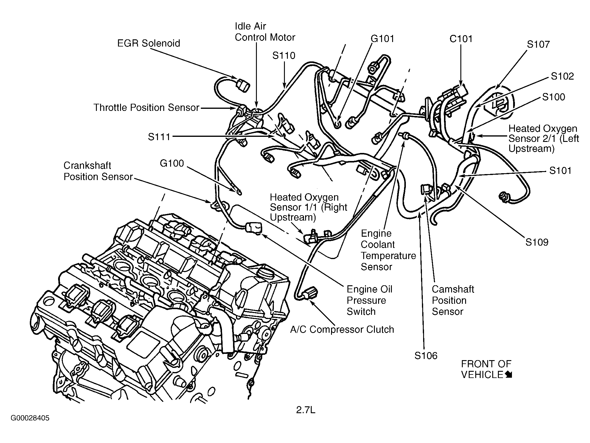 Chrysler 300M 2002 - Component Locations -  Top Of Engine (2.7L)