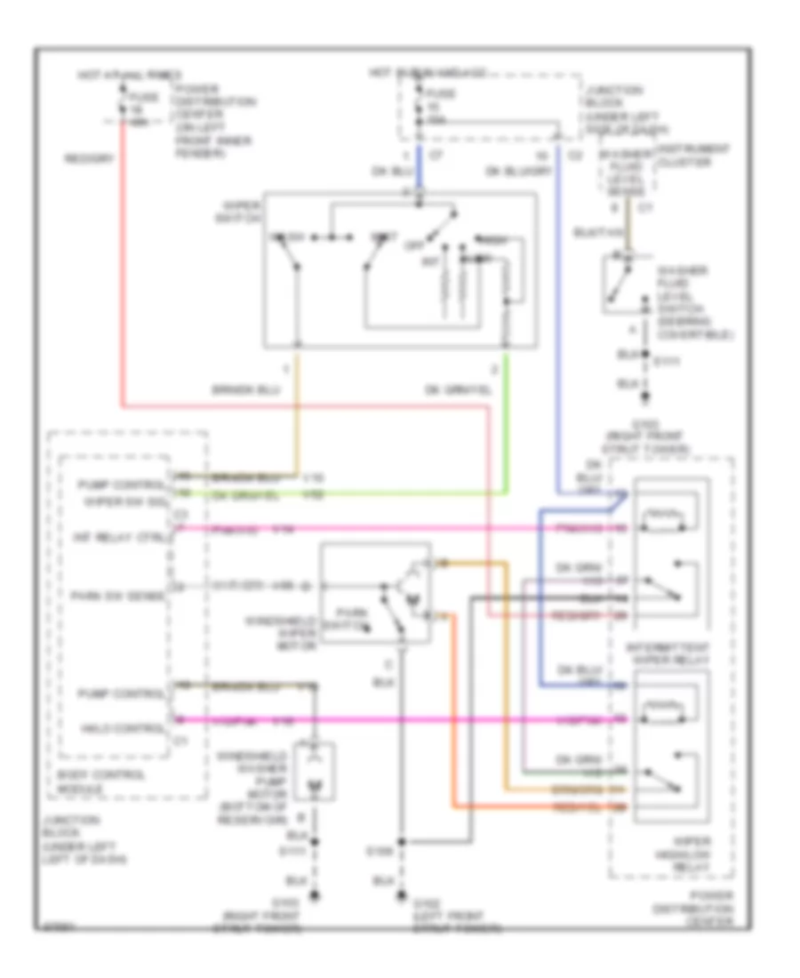 Электросхема стеклоочистителя, дворников и омывателя для Chrysler Sebring JXi 1998
