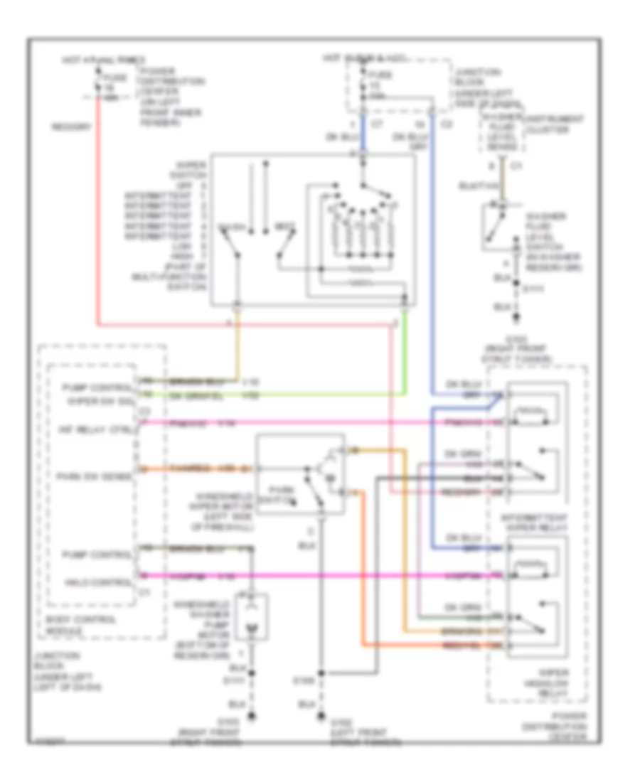 Электросхема стеклоочистителя, дворников и омывателя для Chrysler Sebring JXi 1999