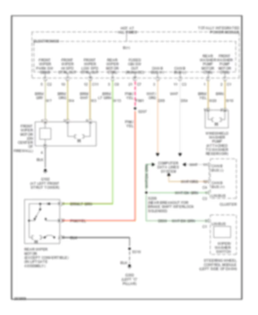 Электросхема стеклоочистителя, дворников и омывателя для Chrysler PT Cruiser 2008