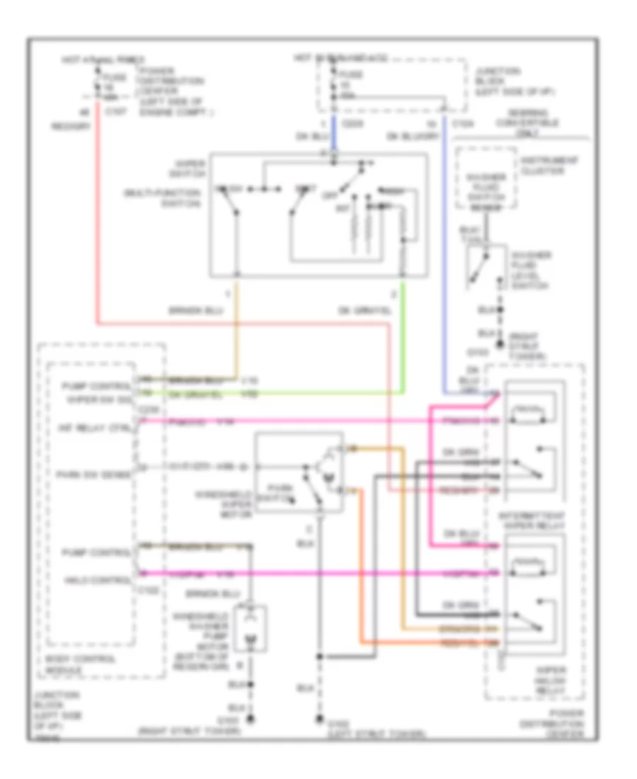 Электросхема стеклоочистителя, дворников и омывателя для Chrysler Cirrus LX 1996