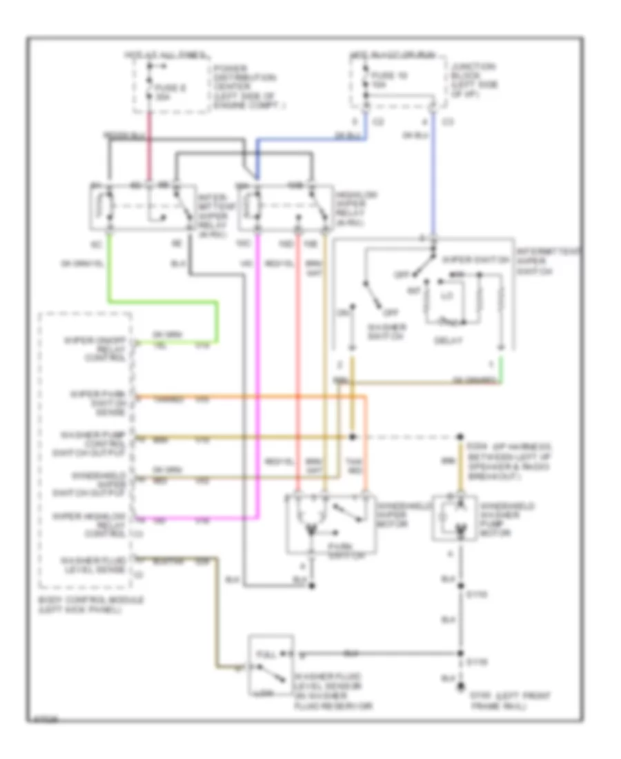 Электросхема стеклоочистителя, дворников и омывателя для Dodge Intrepid 1997