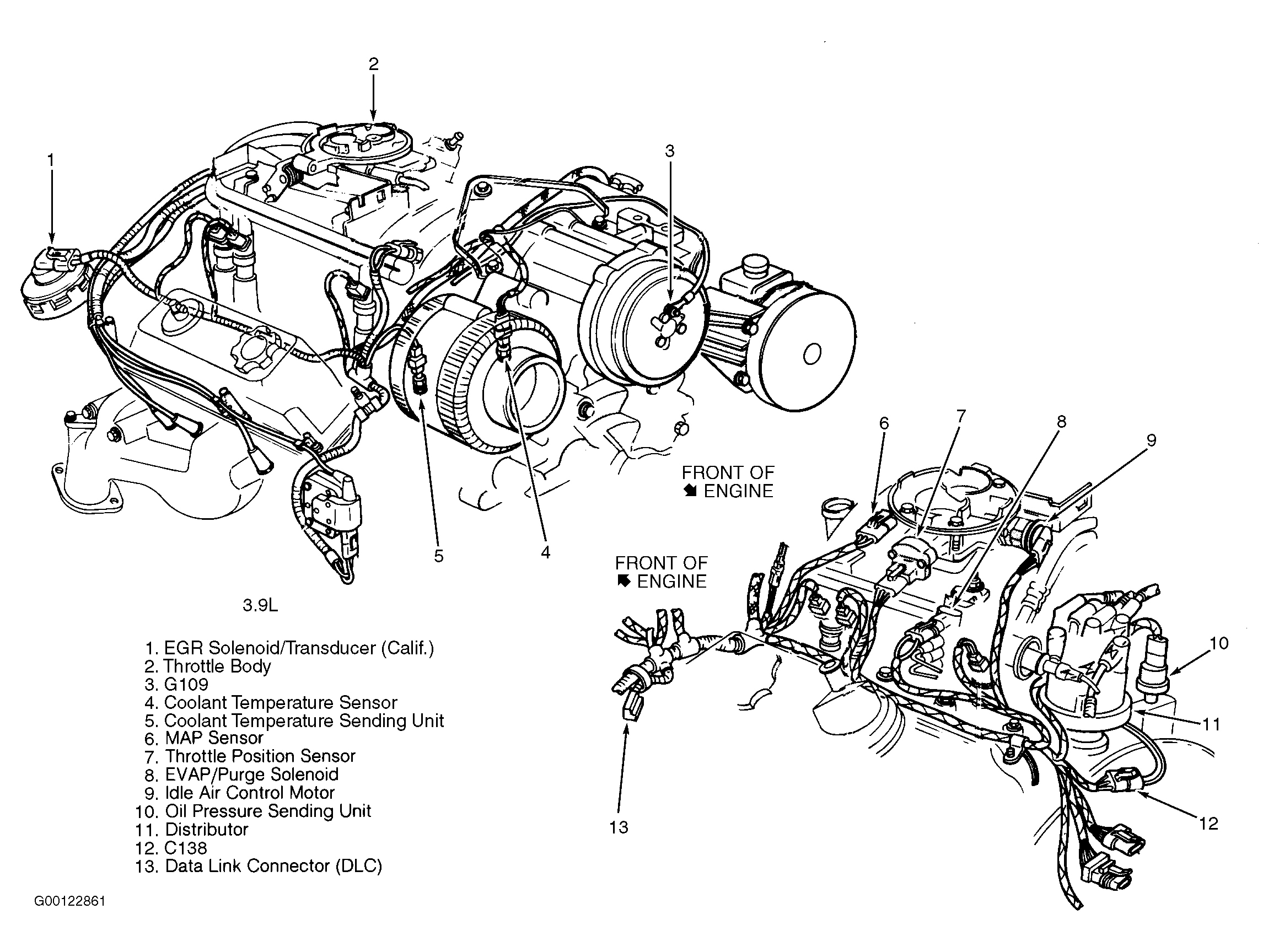 Dodge Ram Van B3500 1995 - Component Locations -  Right Front Of Engine, Left Side Of Engine