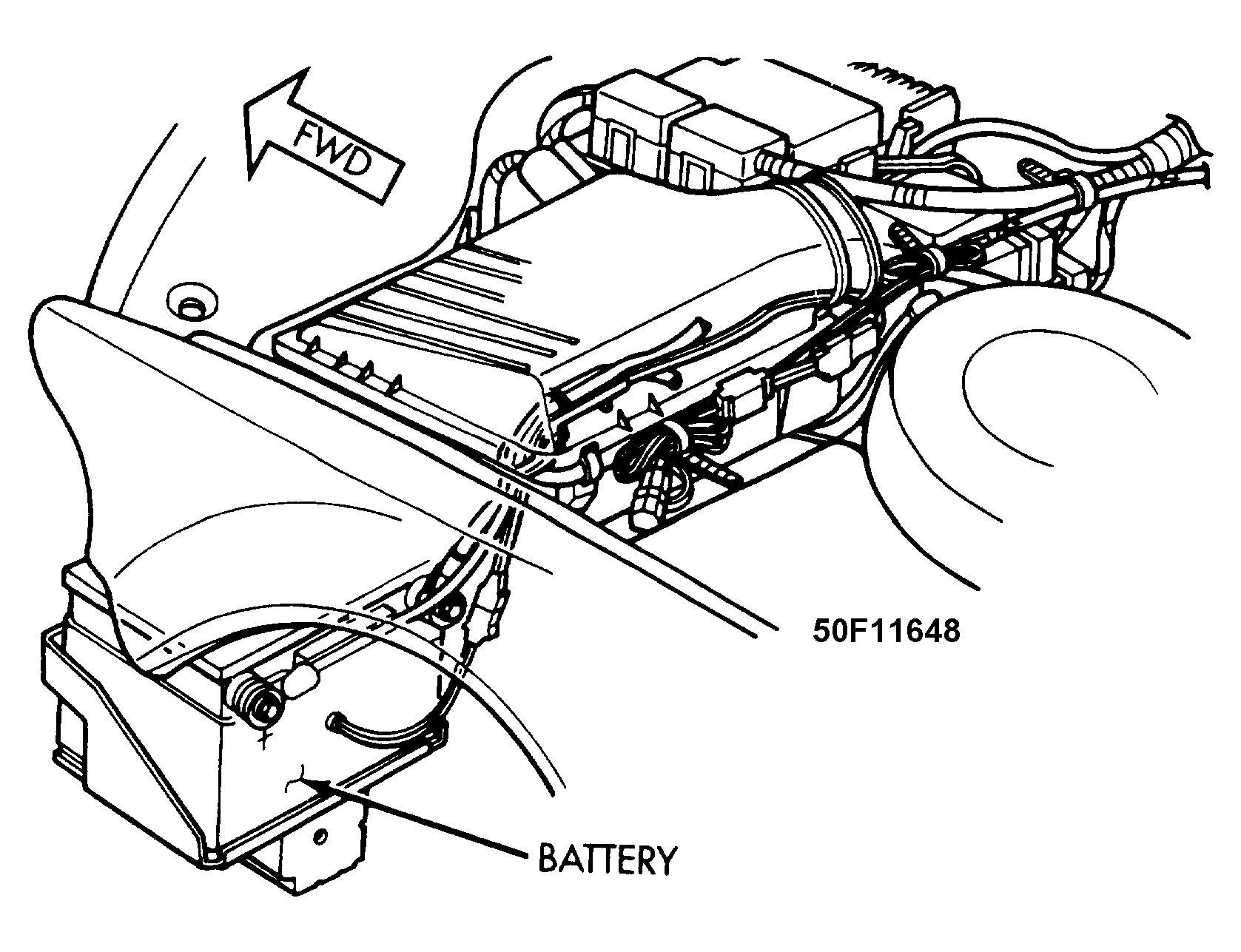 Dodge Stratus ES 1995 - Component Locations -  Locating Battery