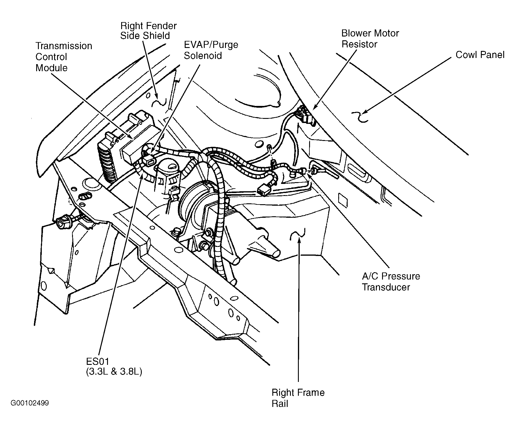 Dodge Caravan SE 1996 - Component Locations -  Right Side Of Engine Compartment