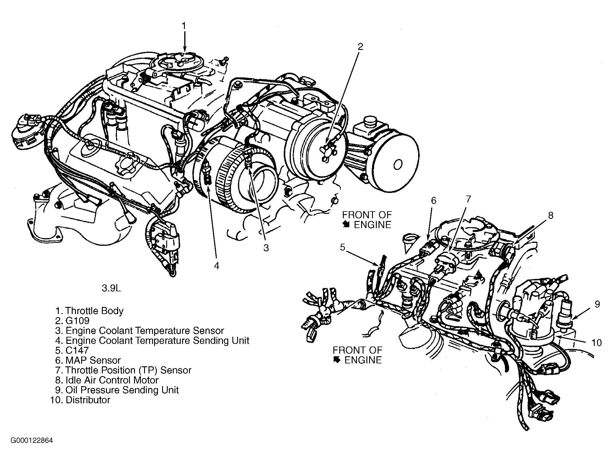 Dodge Ram Van B1500 1996 - Component Locations -  Engine Component Views (3.9L)