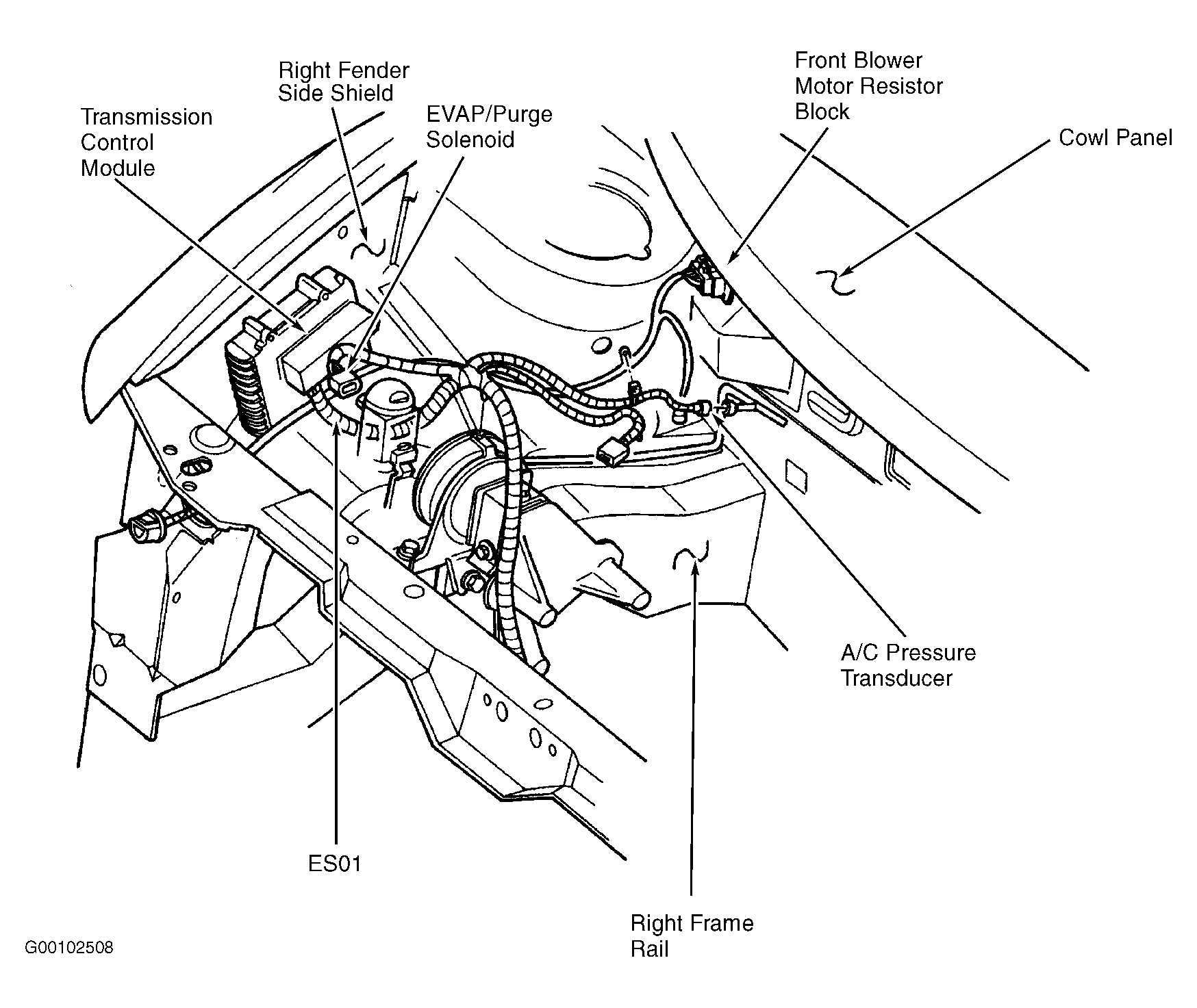 Dodge Grand Caravan SE 1997 - Component Locations -  Right Side Of Engine Compartment