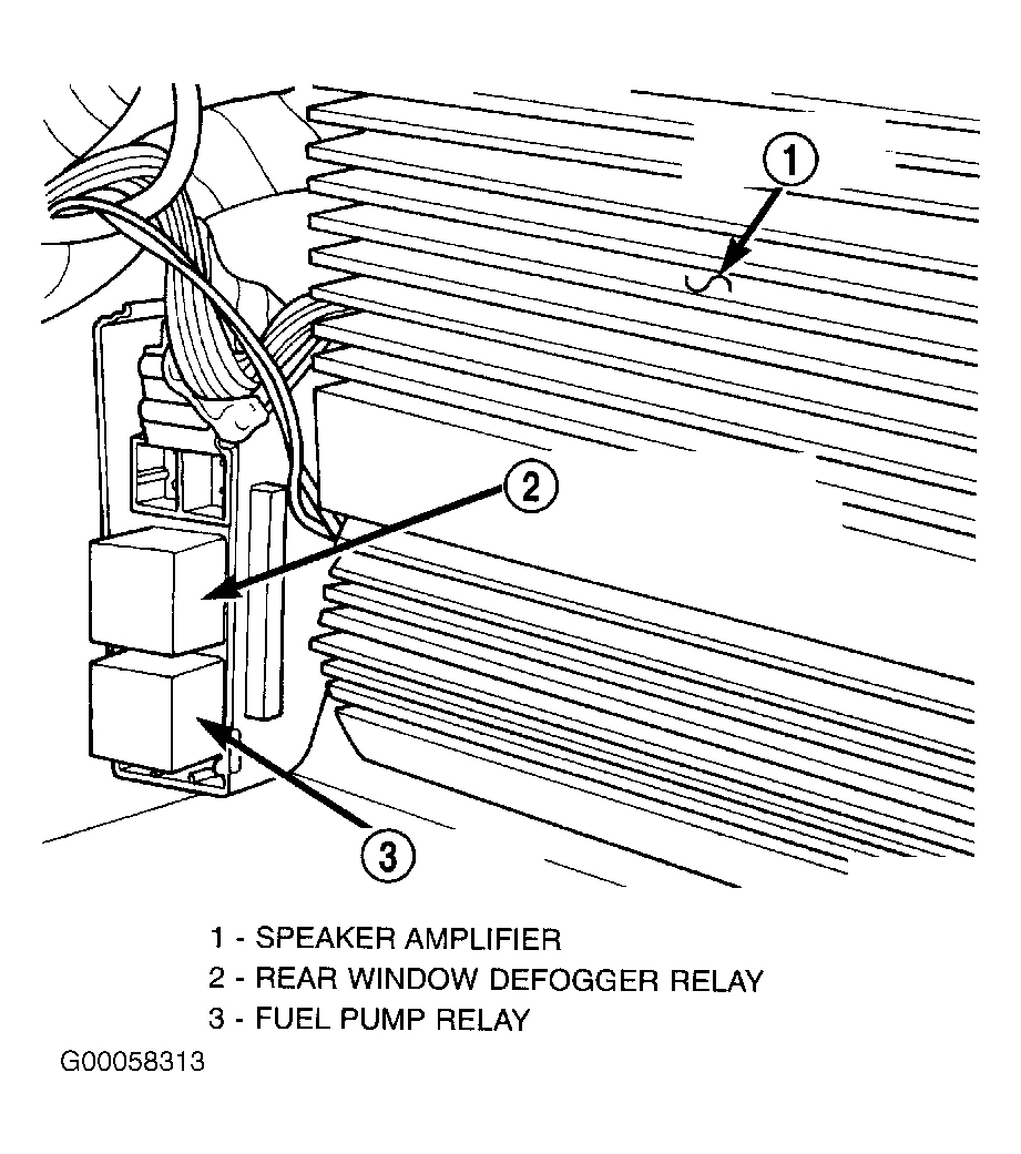 Dodge Viper GTS 1997 - Component Locations -  Locating Fuel Pump Relay & Rear Window Defogger Relay