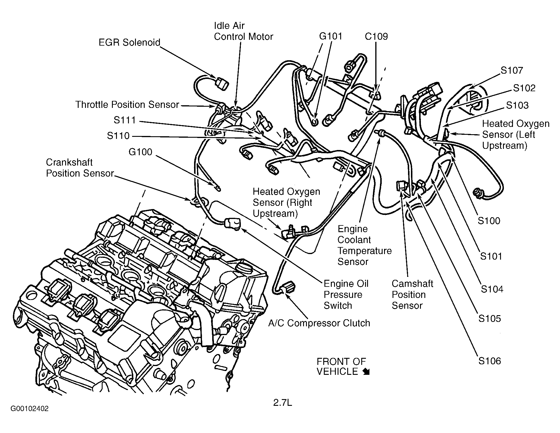 Dodge Intrepid 1998 - Component Locations -  Top Of Engine (2.7L)