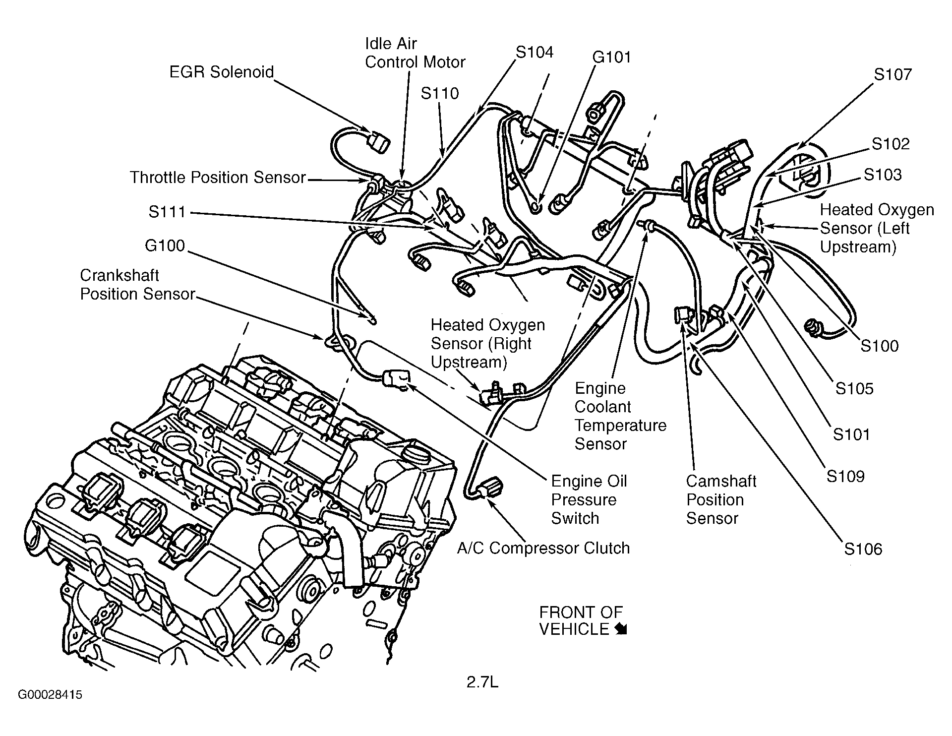 Dodge Intrepid 2000 - Component Locations -  Top Of Engine (2.7L)
