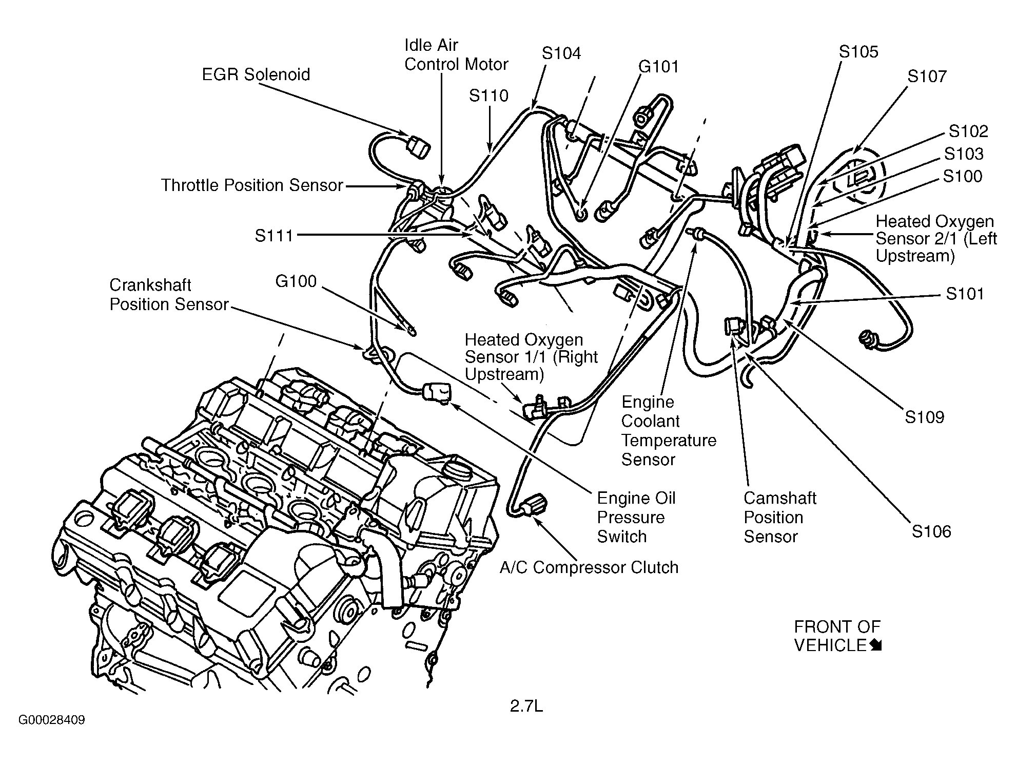 Dodge Intrepid SE 2001 - Component Locations -  Top Of Engine (2.7L)