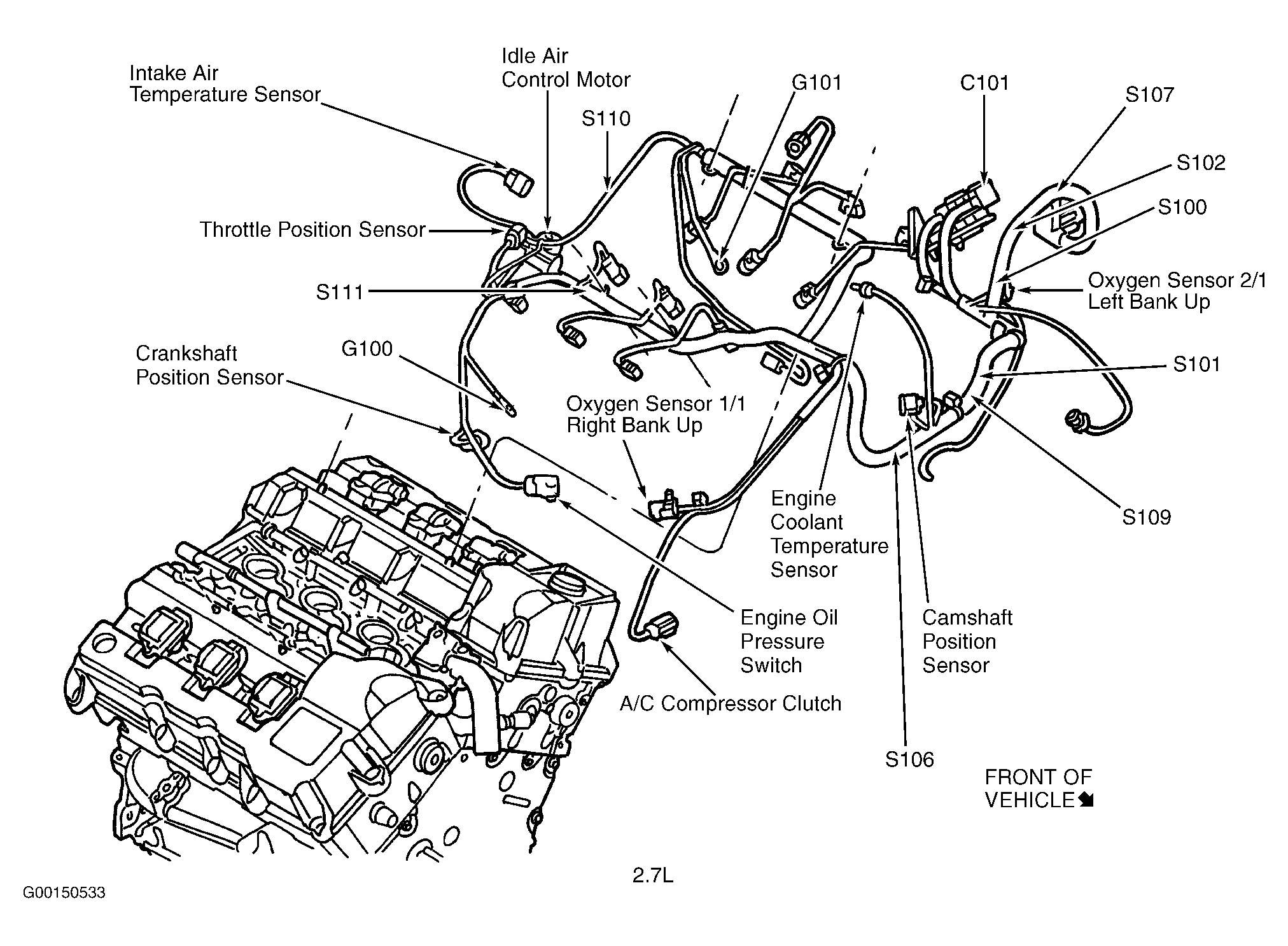 Dodge Intrepid SE 2003 - Component Locations -  Top Of Engine (2.7L)