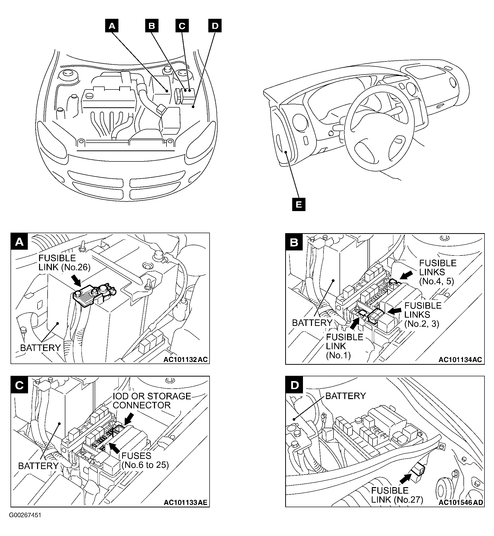 Dodge Stratus SE 2004 - Component Locations -  Engine Compartment & Dash (1 Of 2)