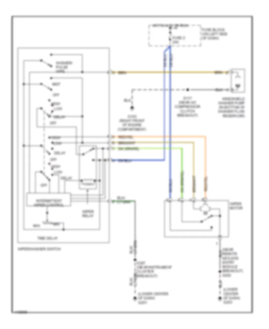 Электросхема стеклоочистителя, дворников и омывателя для Dodge Neon SXT 2002