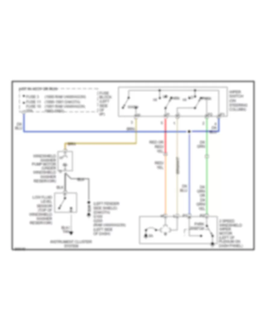 Электросхема стеклоочистителя, дворников и омывателя С 2 скоростями для Dodge Ram Wagon B150 1992