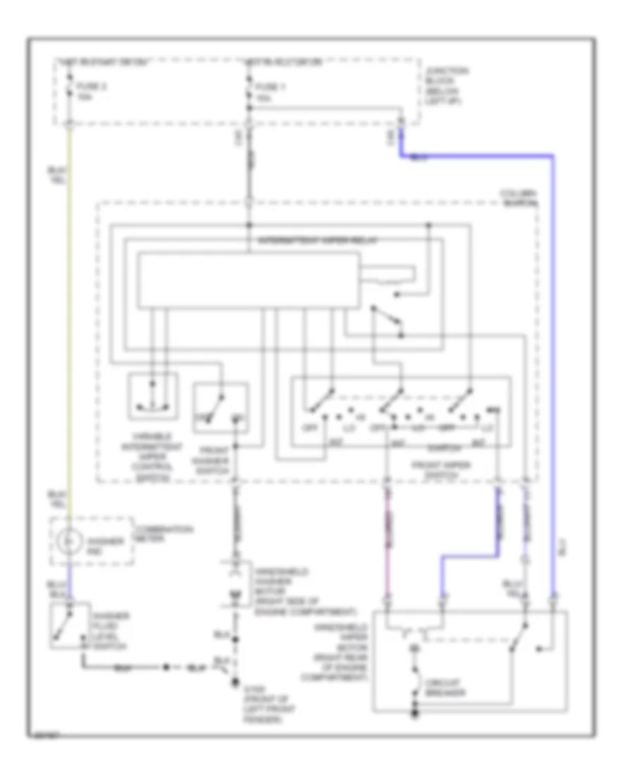 Электросхема передних стеклоочистителей дворников и омывателя лобового стекла для Dodge Colt 1991