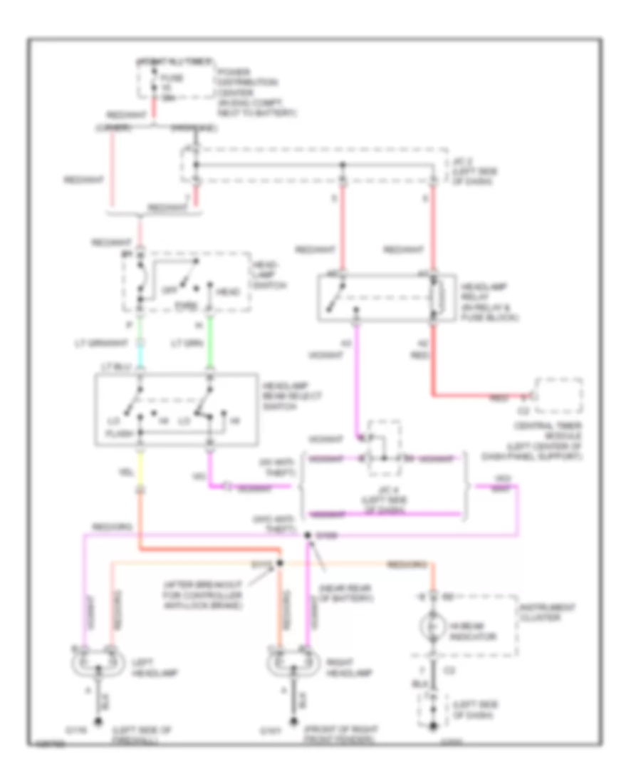 Headlight Wiring Diagram, without DRL for Dodge Ram Van B2500 2000