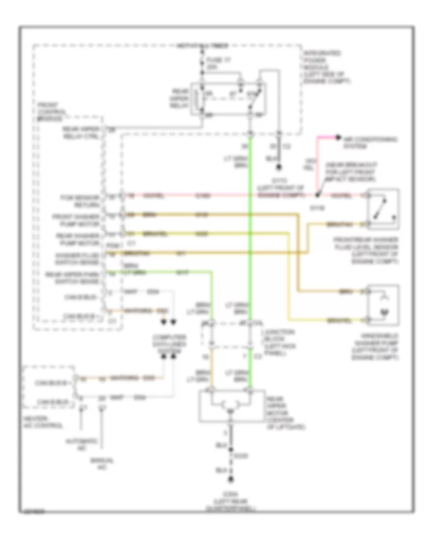 Электросхема заднего стеклоочистителя дворника и омывателя для Dodge Durango 2006