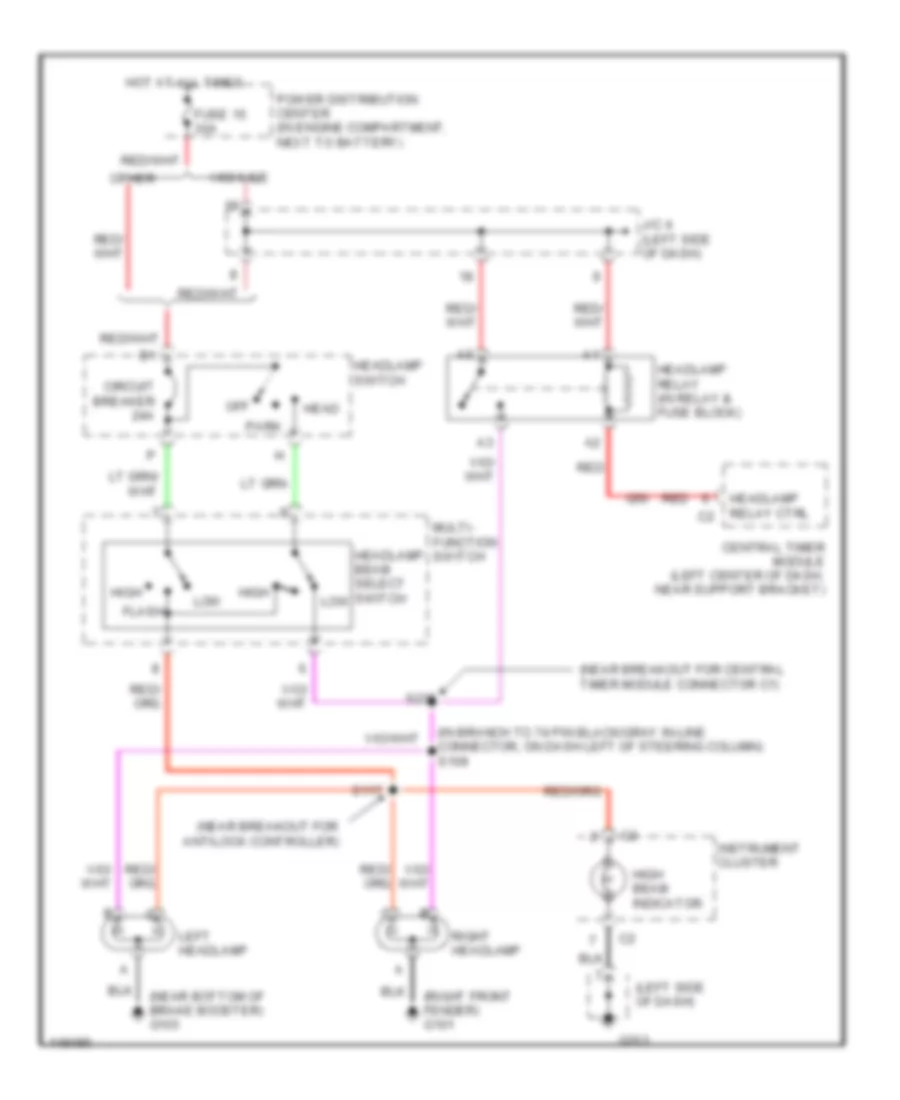 Headlight Wiring Diagram without DRL for Dodge Ram Wagon B2002 2500