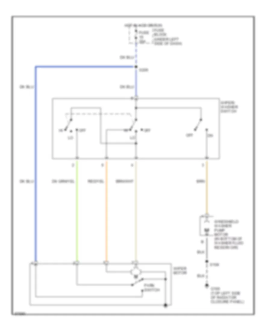 Электросхема стеклоочистителя, дворников и омывателя С 2 скоростями для Dodge Neon Sport 1997