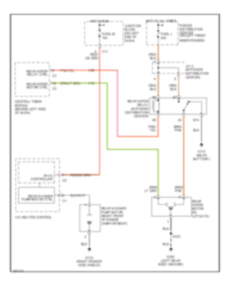 Электросхема заднего стеклоочистителя дворника и омывателя для Dodge Durango R/T 2003