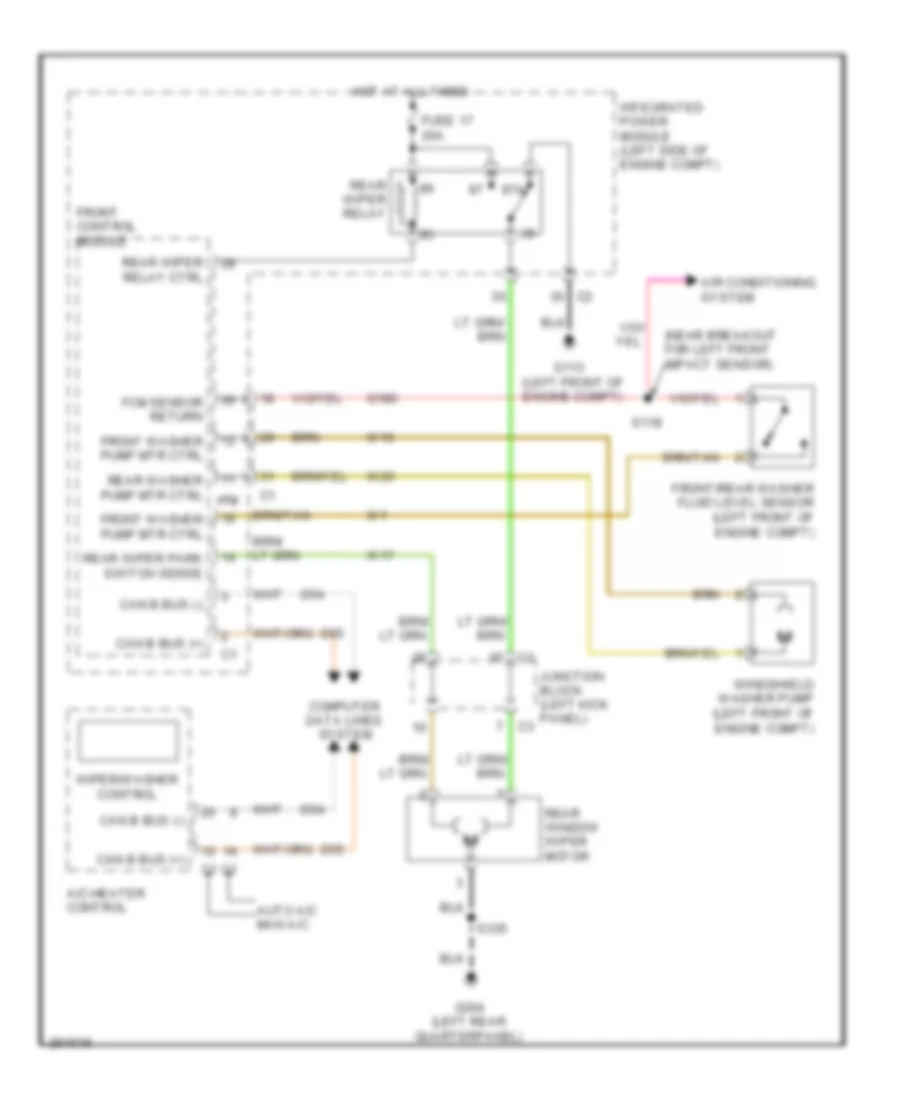 Электросхема заднего стеклоочистителя дворника и омывателя для Dodge Durango 2008