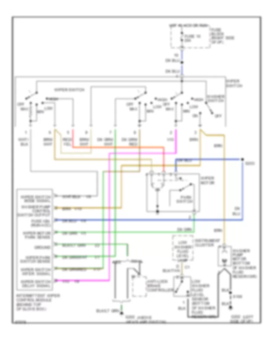 Электросхема стеклоочистителя, дворников и омывателя для Dodge Ram Wagon B1997 1500