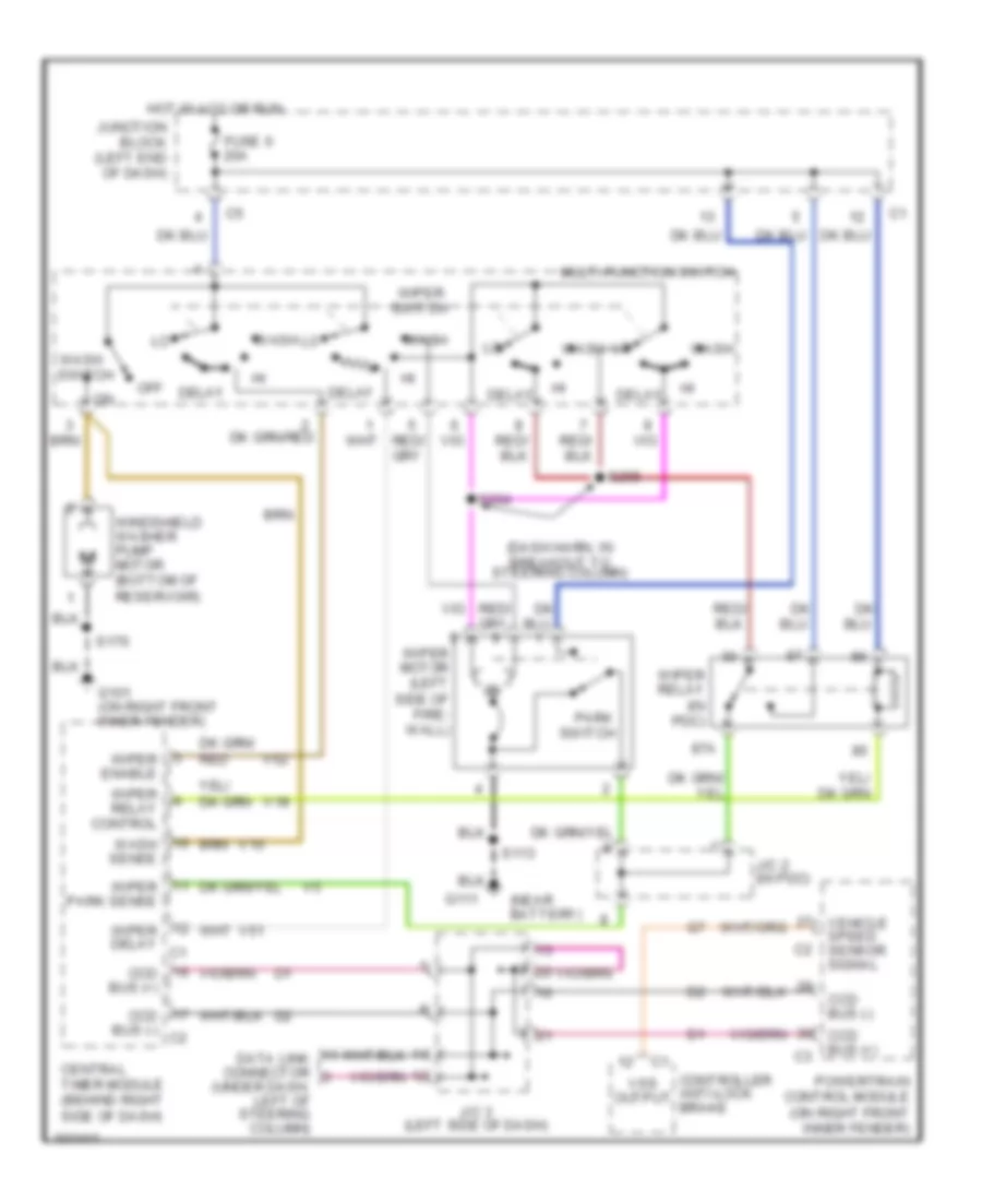 Электросхема стеклоочистителя, дворников и омывателя для Dodge Dakota 1998