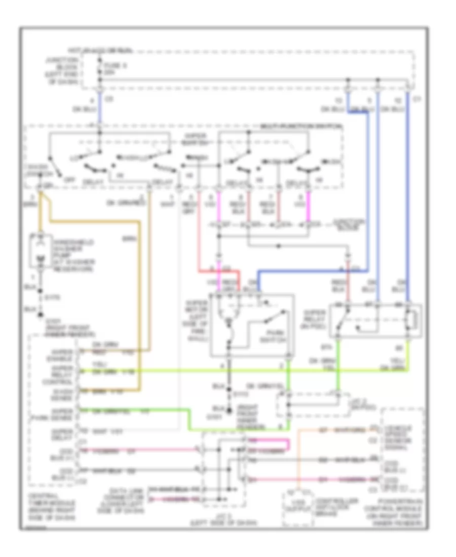 Электросхема передних стеклоочистителей дворников и омывателя лобового стекла для Dodge Durango 1998